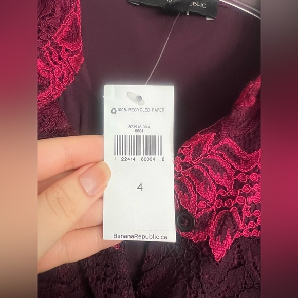 Banana Republic Lace Tie-belt Shirt Dress Belted Purple Pink Maroon
-Size 4-NWT - Picture 6 of 10